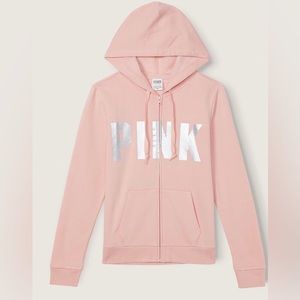 NWT VS/PINK Fleece Zip-Up Everyday Hoodie.  Size Large  
Silver Pink Shine Sans